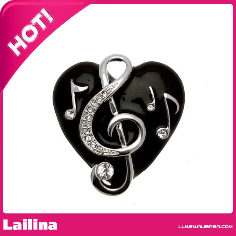 Черной эмалью в виде сердца Форма брошь форме музыкальной ноты Pin Ювелирные