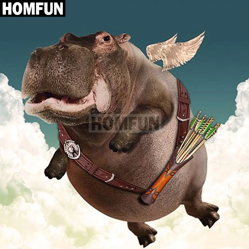 HOMFUN полноразмерная квадратная/круглая 5D алмазная вышивка бегемот ангел живопись