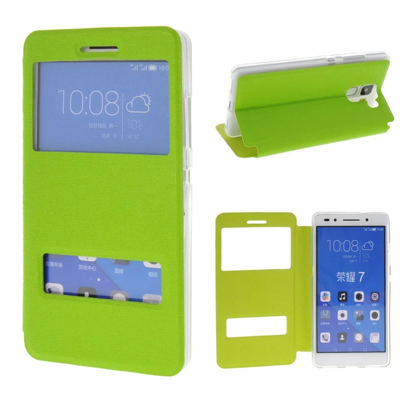 Роскошный Двойной Вид из Окна Кожа Флип Стенд Cover Case Для Huawei Honor 6 7 3C 3X 4А 4X 4C Mate P7 P8 P9