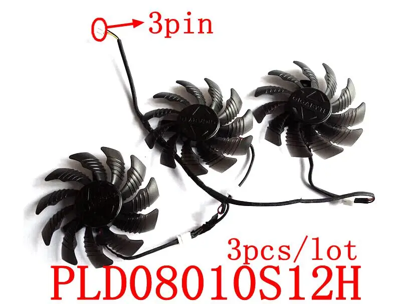 Бесплатная доставка POWER LOGIC PLD08010S12H 3шт./лот 3pin для кулера видеокарты GIGABYTE|Кулеры и
