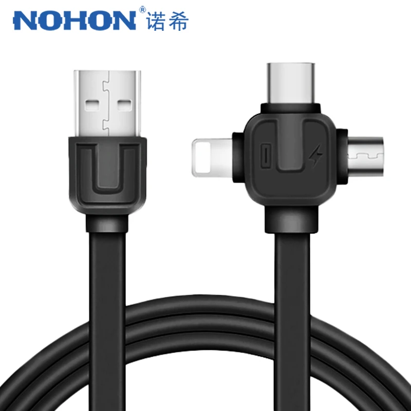 NOHON TPE 3 in 1 Lighting Charging&ampSync Data Cord For iPhone 7 8 6 Plus X Micro USB Type-C Fast Charge Xiaomi Charger Cables | Мобильные