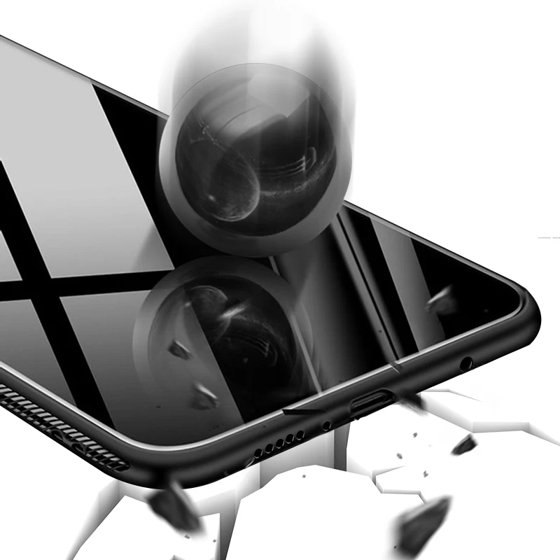 Стеклянный чехол для Samsung A50 из глянцевого закаленного стекла силиконовая рамка