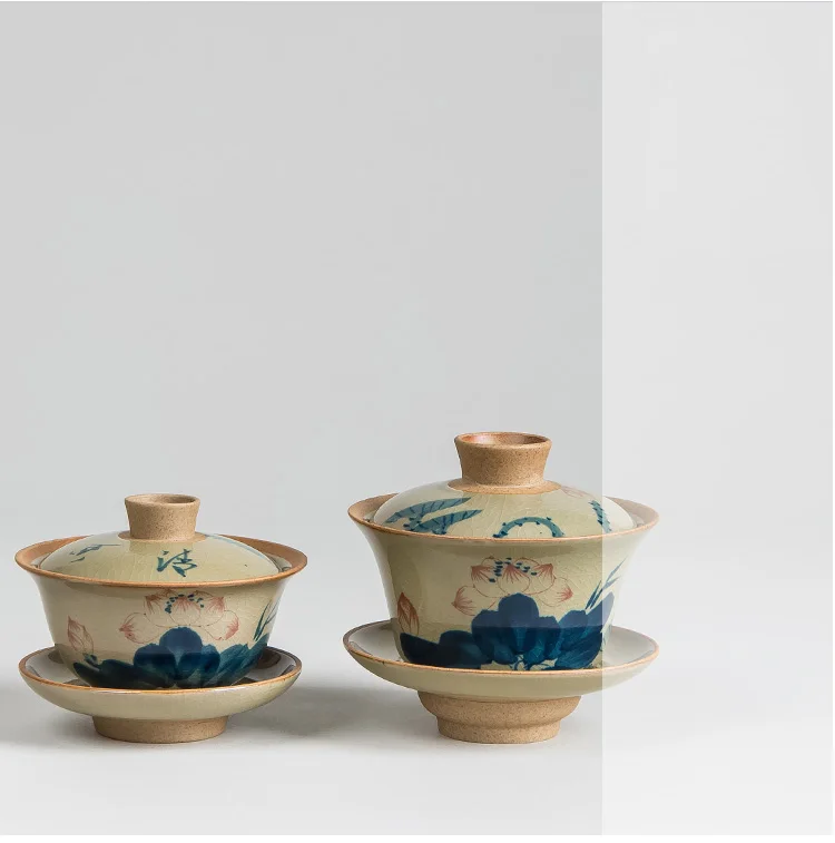Китайский чайный сервиз Turee Gaiwan, винтажный, ручная роспись, керамический чайный сервиз, ручная роспись, фарфоровый чайный набор кунг-фу, чаша