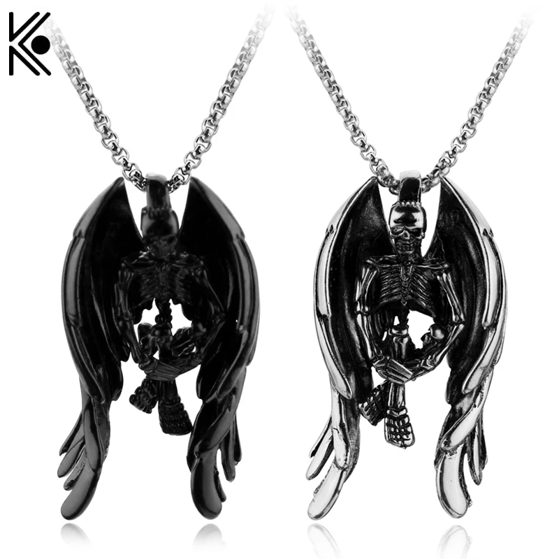 Винтажное ожерелье с черепом и крыльями черные ожерелья цепочкой для мужчин со