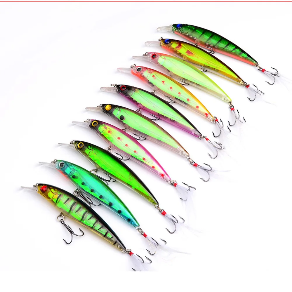 

10PCS Sea Fishing Fish Bass Green Minnow lure hook baits 11.5cm/13.4g Free shipping