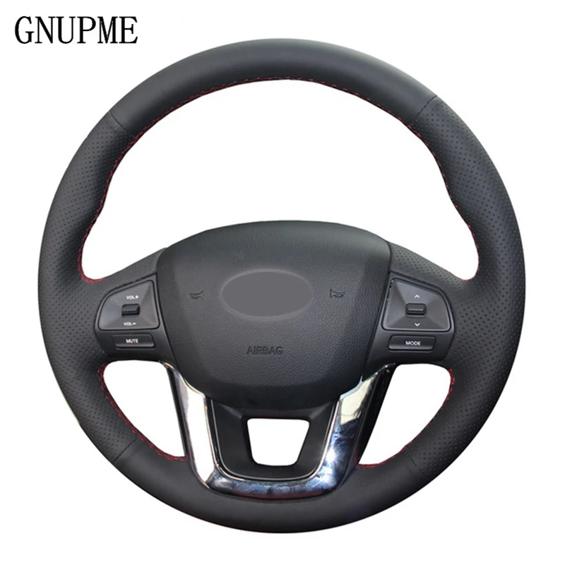 

GNUPME Black DIY Hand-stitched Steering Cover Soft Artificial Leather Car Steering Wheel Cover for Kia K2 Kia Rio 2011 2012 2013