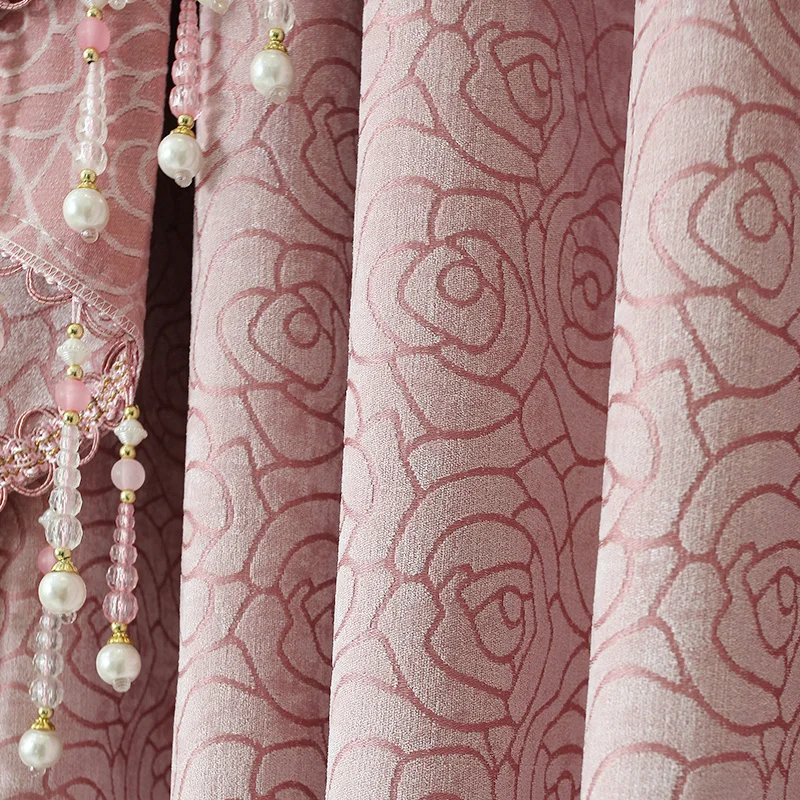 Штора из синели жаккардовой розовой розы на заказ Простая Современная Садовая