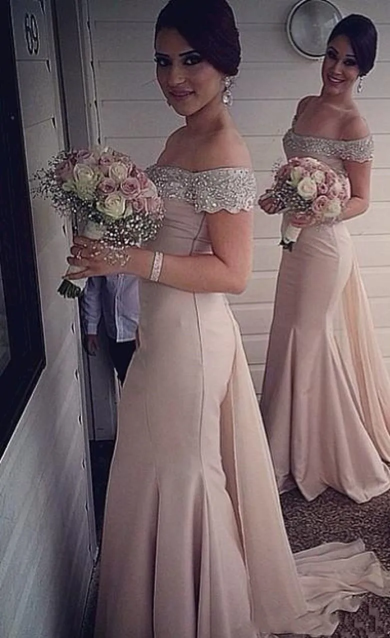 Mermaid Chiffon Bridesmaid Dresses Sexy Off The Shoulder Beads Backless Dress Pleats Floor-Length wedding party dress | Свадьбы и