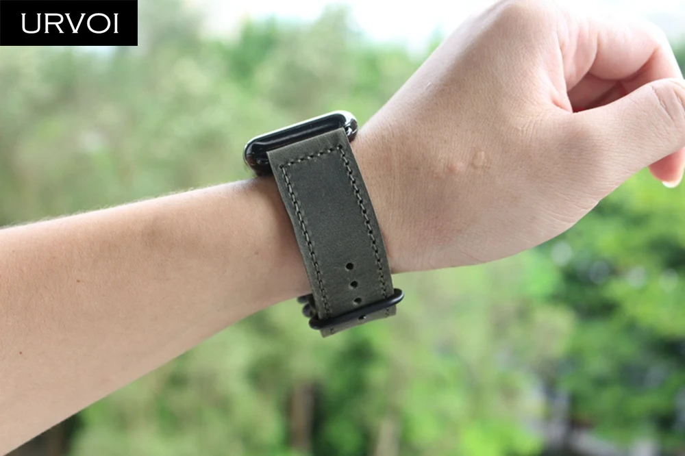 Ремешок URVOI для apple watch series 6 SE 5 4 3 2 классический кожаный браслет ручной работы в