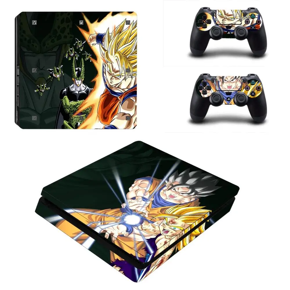 Черный ARRKEO Dragon Ball Супер Saiyan виниловая наклейка PS4 тонкая кожа Наклейка для playstation 4 тонкая Консоль 2 шт. контроллеры светодиодный световой бар - Цвет: Черный