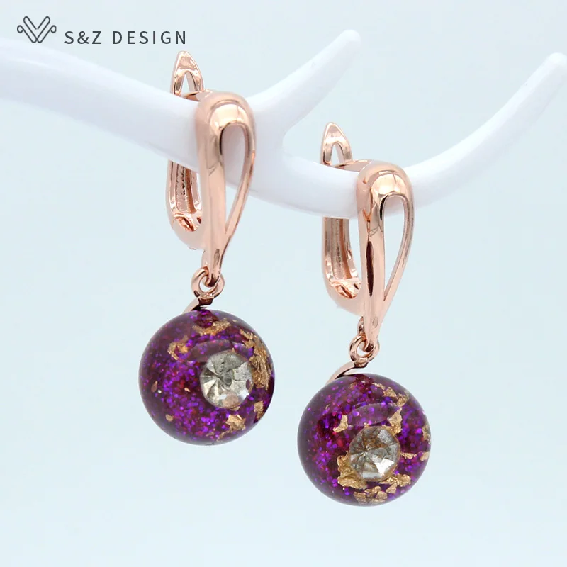purple S& Z/Новинка, модные круглые цветные сережки-шарики 585, розовое золото, Милые простые серьги для девушек, повседневные аксессуары - Окраска металла: purple