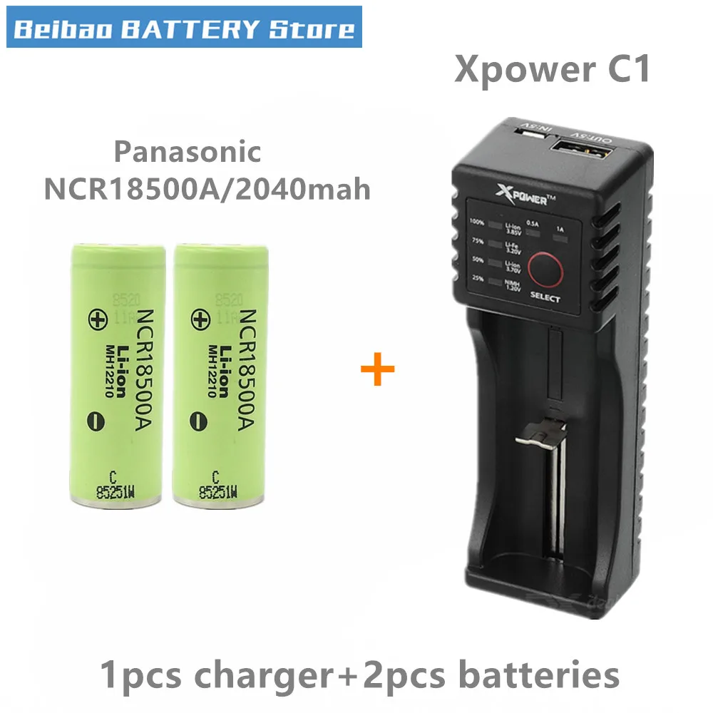 2 шт. аккумуляторная батарея для Panasonic NCR18500A 18500 2040 мАч с умным зарядным