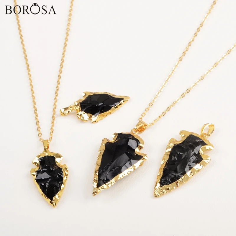 BOROSA 1 шт. Подвеска из черного обсидиана золотого цвета с натуральными камнями