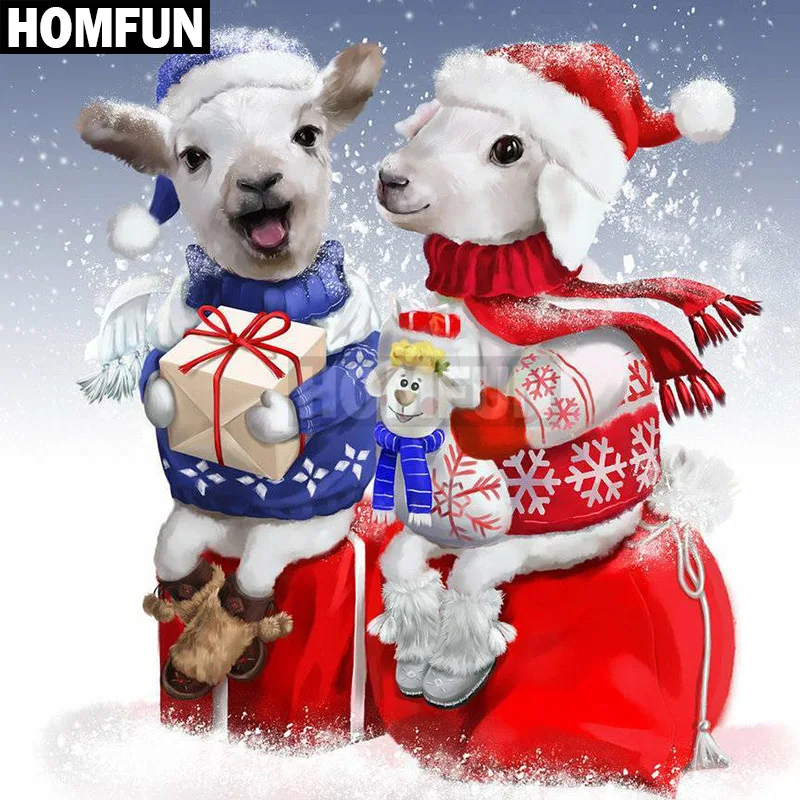 Алмазная 5D картина HOMFUN Рождественская Овечка вышивка крестиком полная выкладка