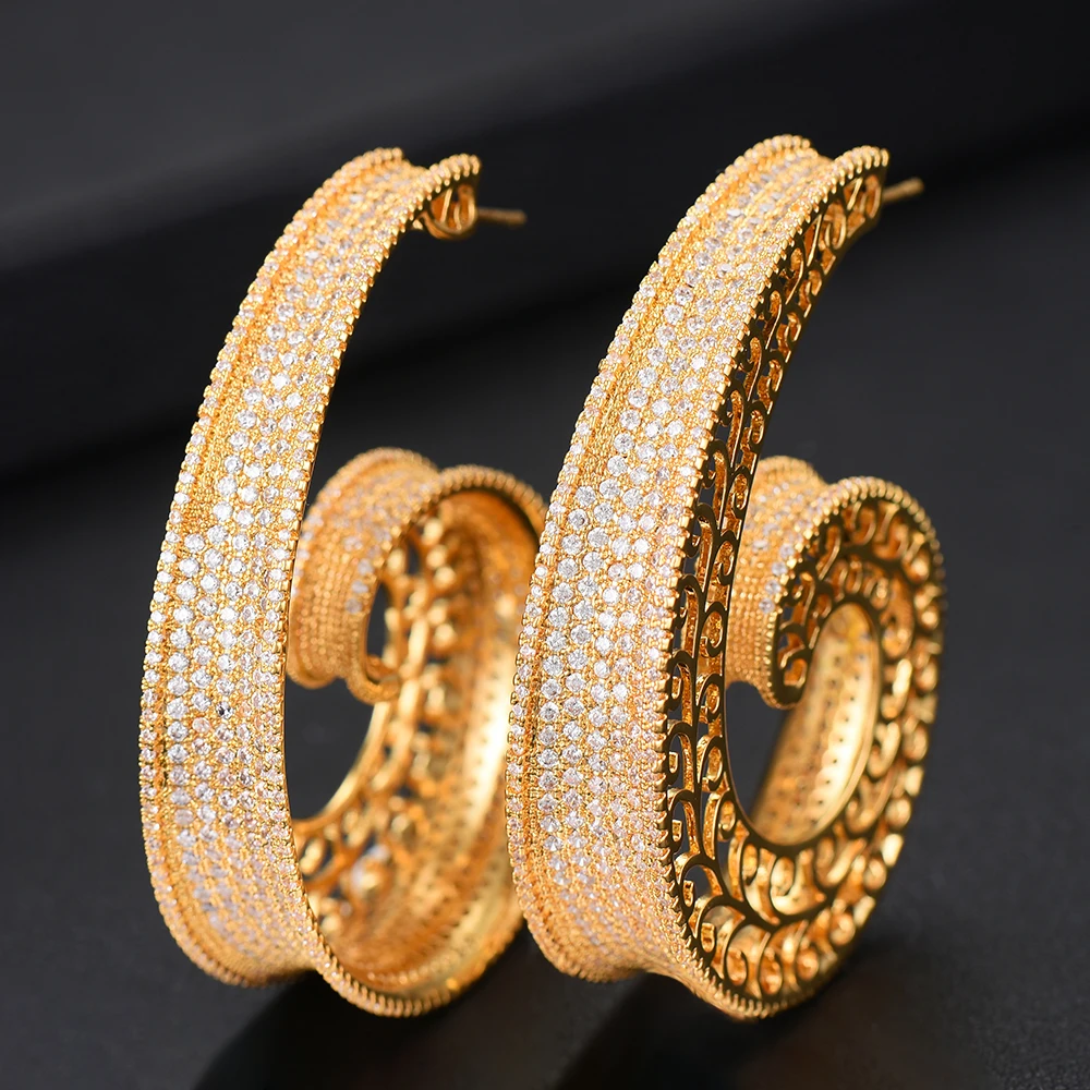 Женские серьги кольца GODKI большие с кубическим цирконием Круглые для свадьбы