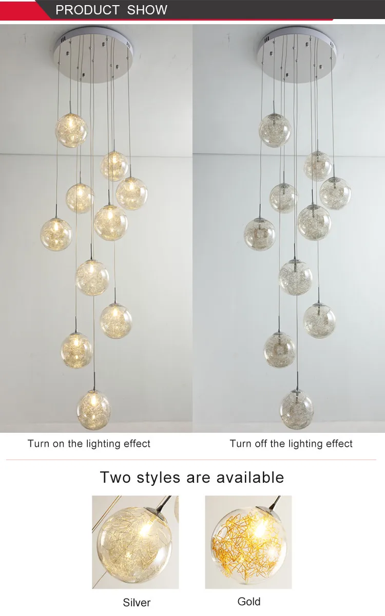 Art deco custom villa circular hand blown round glass spiral hanging high ceilings staircase modern lights for home chandelier