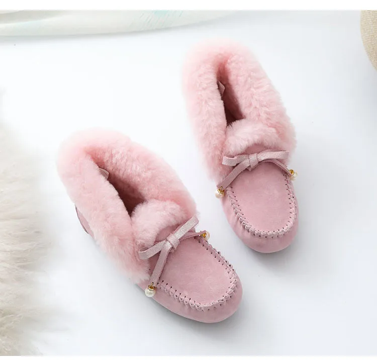 

100% Natural Fur Women Flats Casual Moccasins Comfortable Loafers Genuine Leather Women Shoes Fashion Driving Shoes Woman
