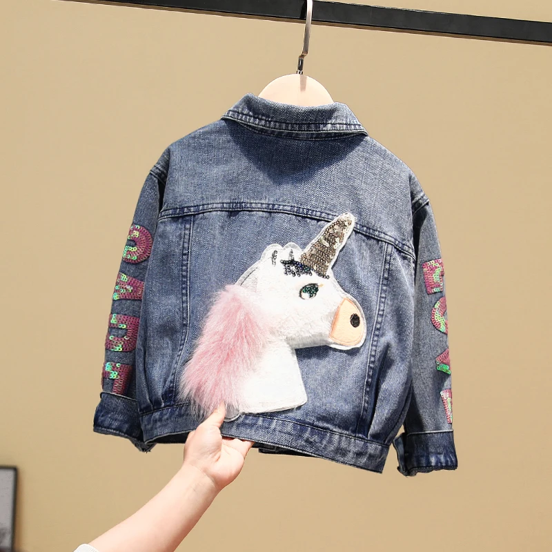 Liakhouskaya 2019 Fashion Children Unicorn Jacket For Girls Boutique Denim Jackets Girl Coats Outfit Tops Korean Clothing | Детская