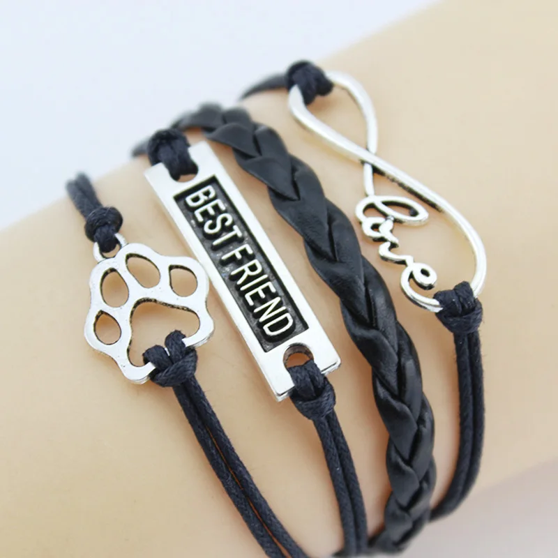 Infinity Love Bestfriend & Dog Paw браслет с подвесками ручная работа кожаный плетеный подарит