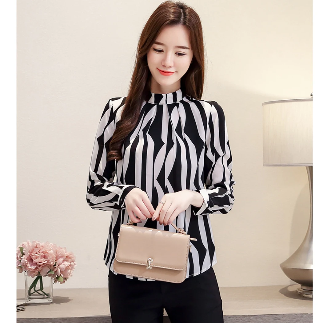 Летние полосатые рубашки с принтом женские повседневные блузки длинными