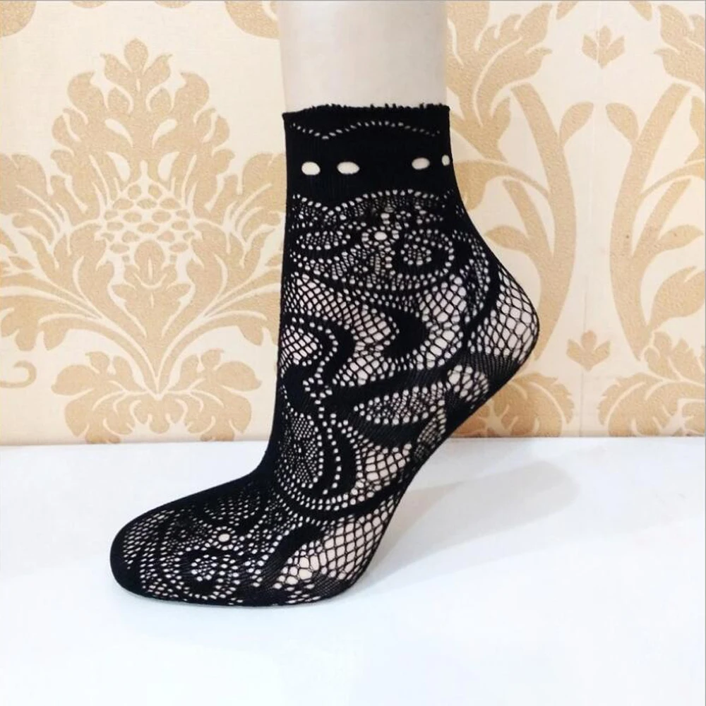10 Pairs / Bag Fashion With High Quality Mesh Socks Thin Section Small Mesh Love Flowers Sexy Fishnet Socks Women's Socks