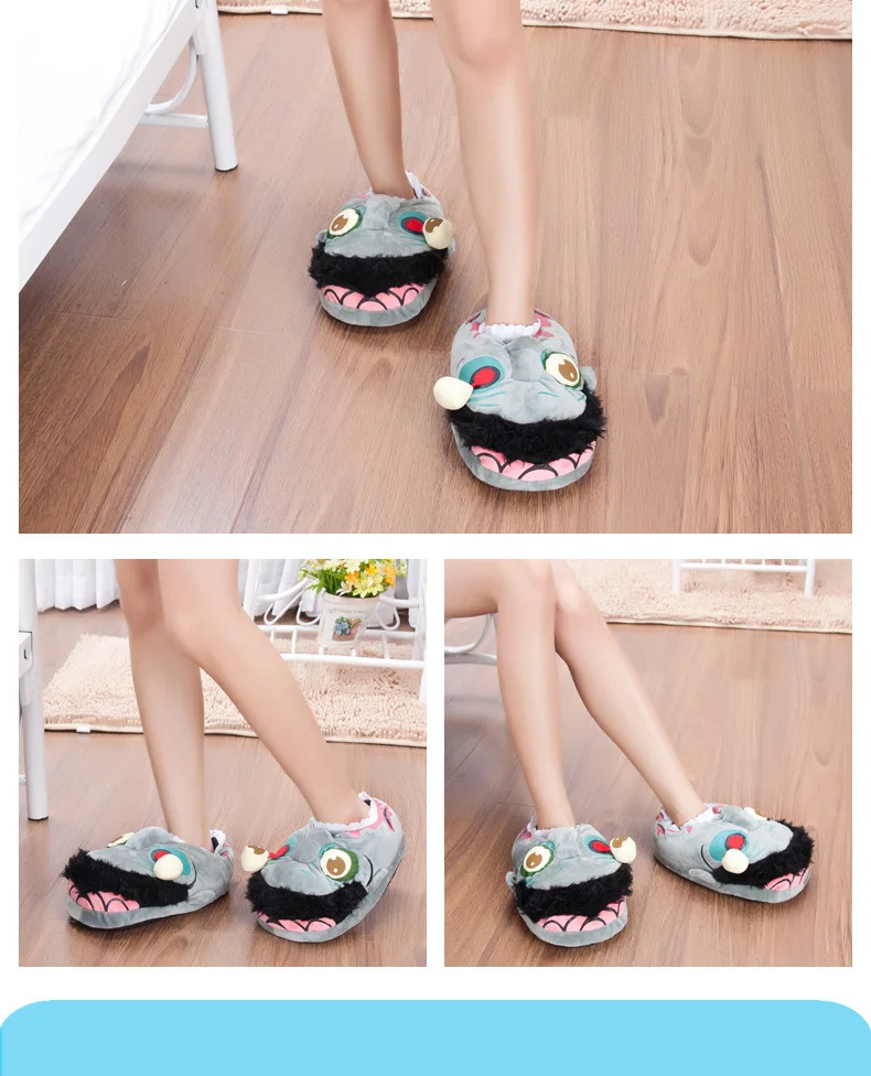Adult Halloween Home Slippers Women Scary Zombies Pantufa Cute Shoes Cartoon Fur Unisex Indoor Cotton Warm Winter 36-42 Monster | Обувь