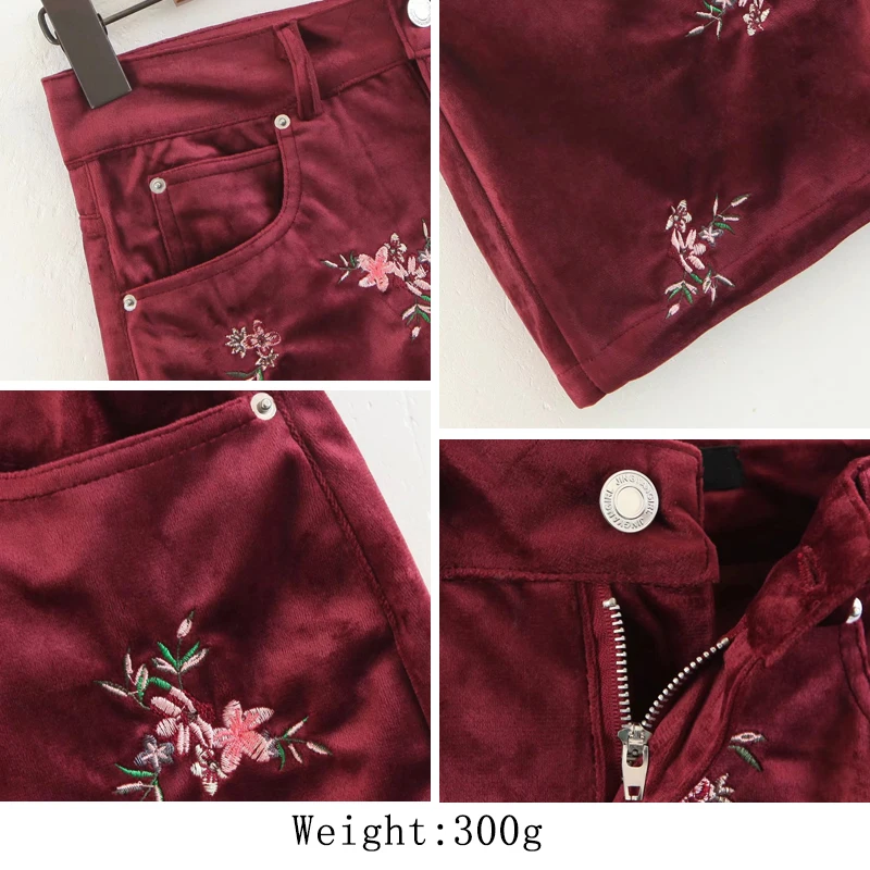 

Bella Philosophy 2018 spring women casual mini skirt high waist ladies straight skirt floral embroidery female velvet skirt