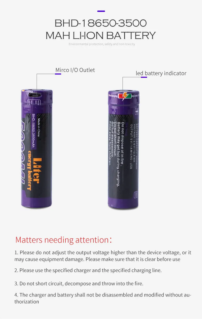 10PCS 5000ML USB 18650 3500mAh 3.7V Li-ion battery Rechargebale + wire | Электроника