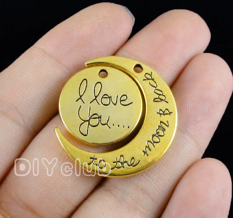 10 компл.-античное серебро/бронза/золото I Love You To The Moon And Back Charm подвеска 29x27мм |