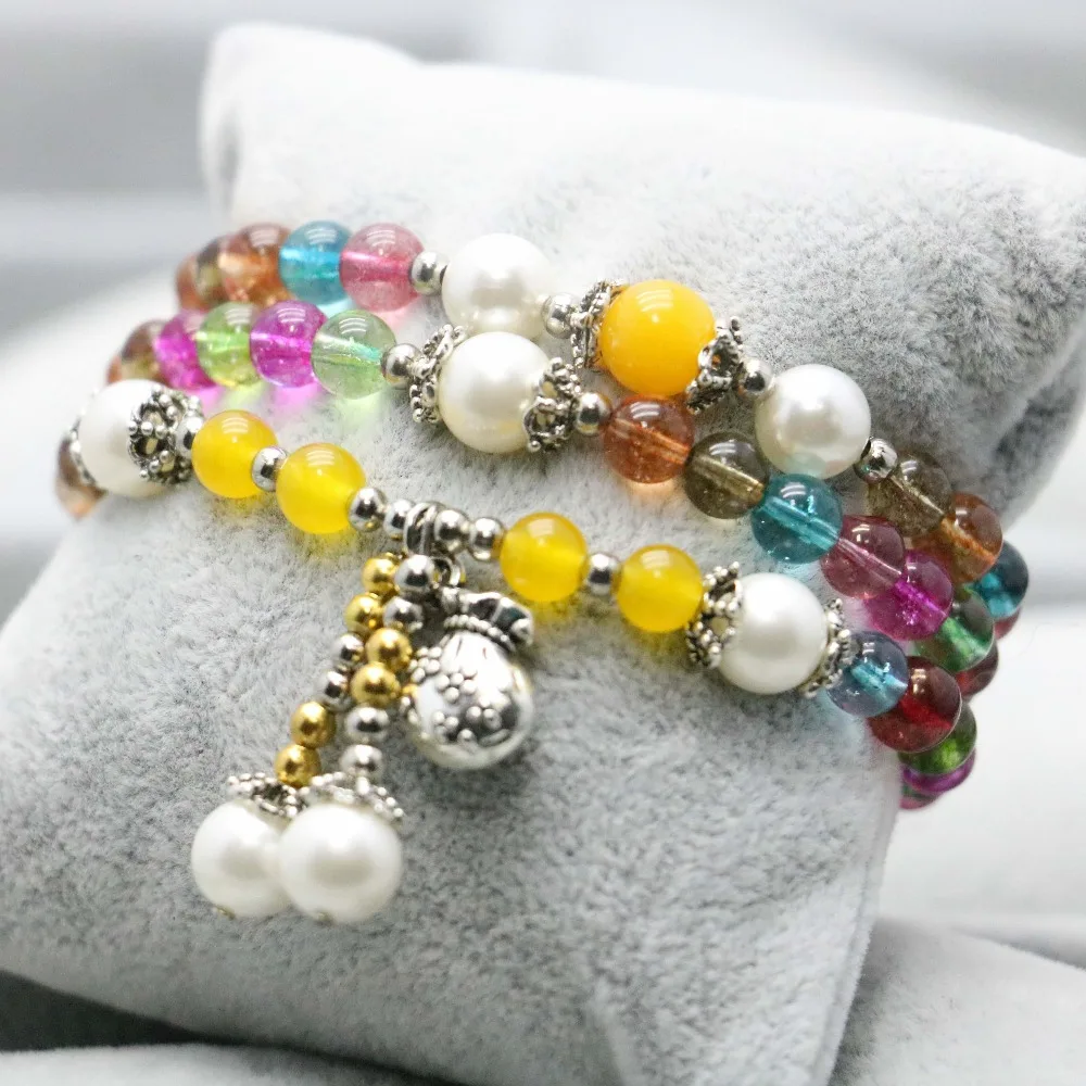 6 мм этнический стиль красочные турмалиновый халцедон хрустальные бусы браслет