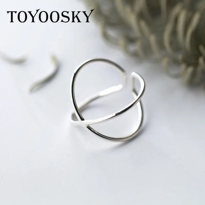 TOYOOSKY 925 пробы серебряные открытые кольца с двойной линией элегантное кольцо