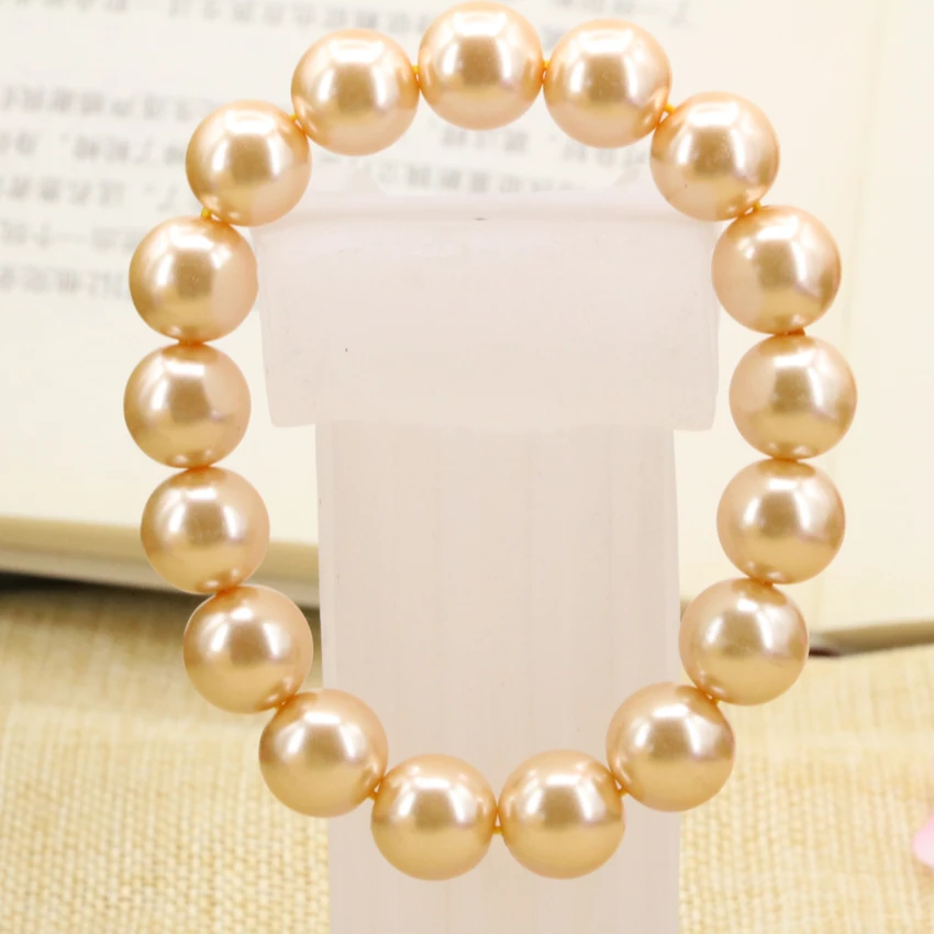 

12mm orange simulated-pearl shell round beads bracelet & bangle for women hot sale simple party gifts diy jewelry 7.5inch B3173