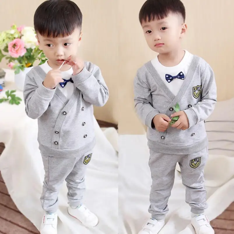 2019 Baby Boy Clothes winter gray/dark blue Clothing Set Long sleeves Leisure boys t shirt+ Pant 2pcs kids clothes set |
