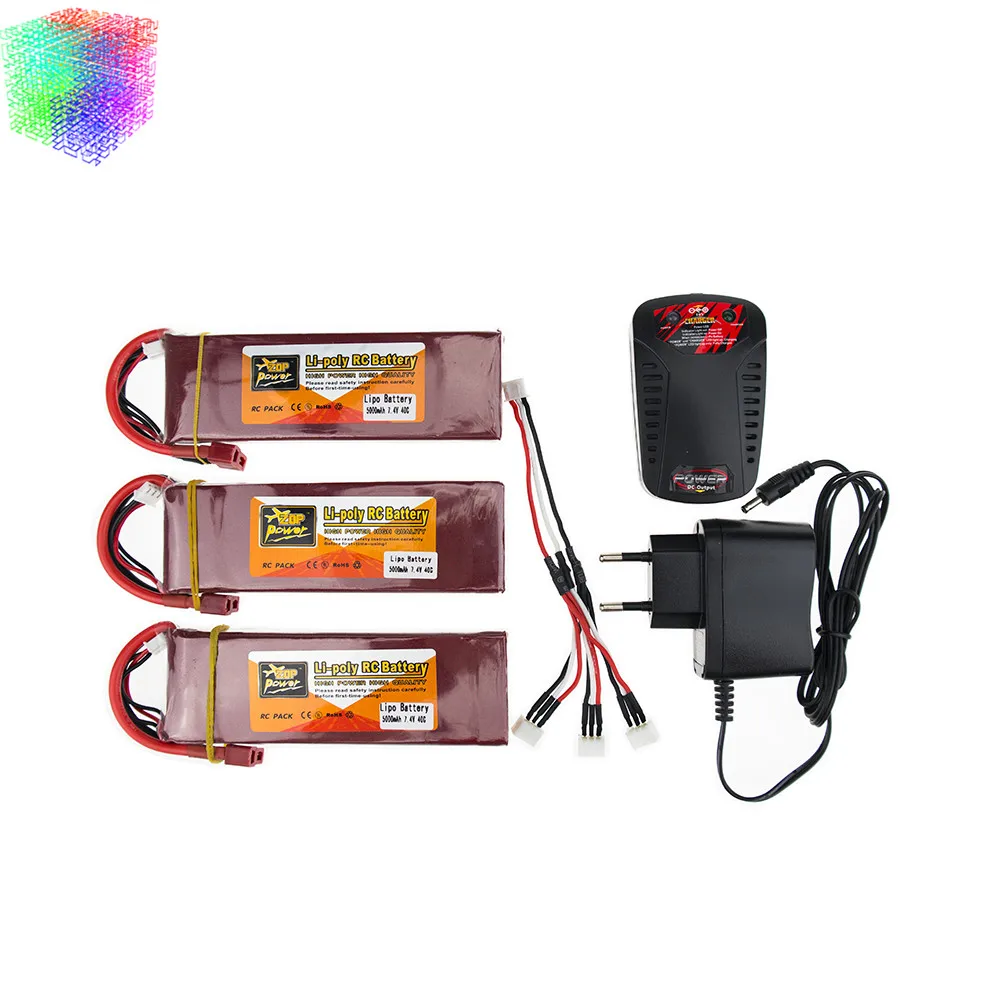 3 шт. ZOP Lipo 7 4 в 5000 мАч аккумулятор 40C T xt60 разъем с зарядным устройством кабелем для