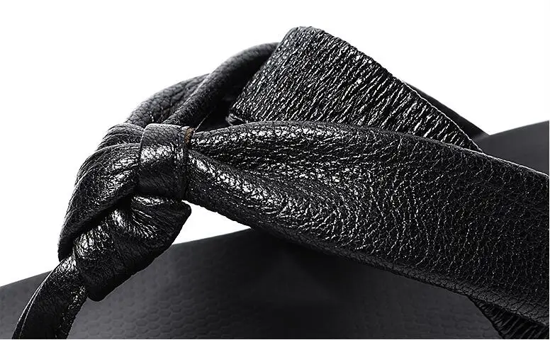 Модные мужские Вьетнамки Кожаные шлепанцы Новинка Летние уличные на плоской подошве дышащие пляжные в