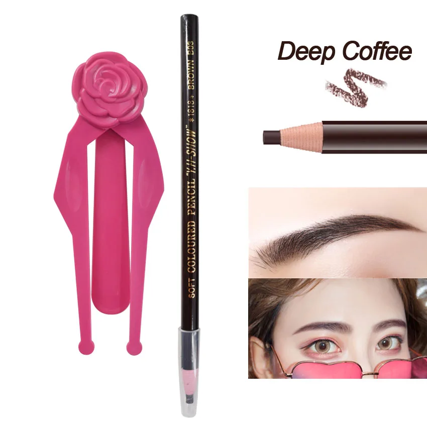 Deep Coffee Трафарет для бровей с карандашом, Перманентный макияж, натуральный, яркий, для бровей, косметический, для красоты, водонепроницаемый, сделай сам, шаблон, складная линейка положения - Цвет: Deep Coffee