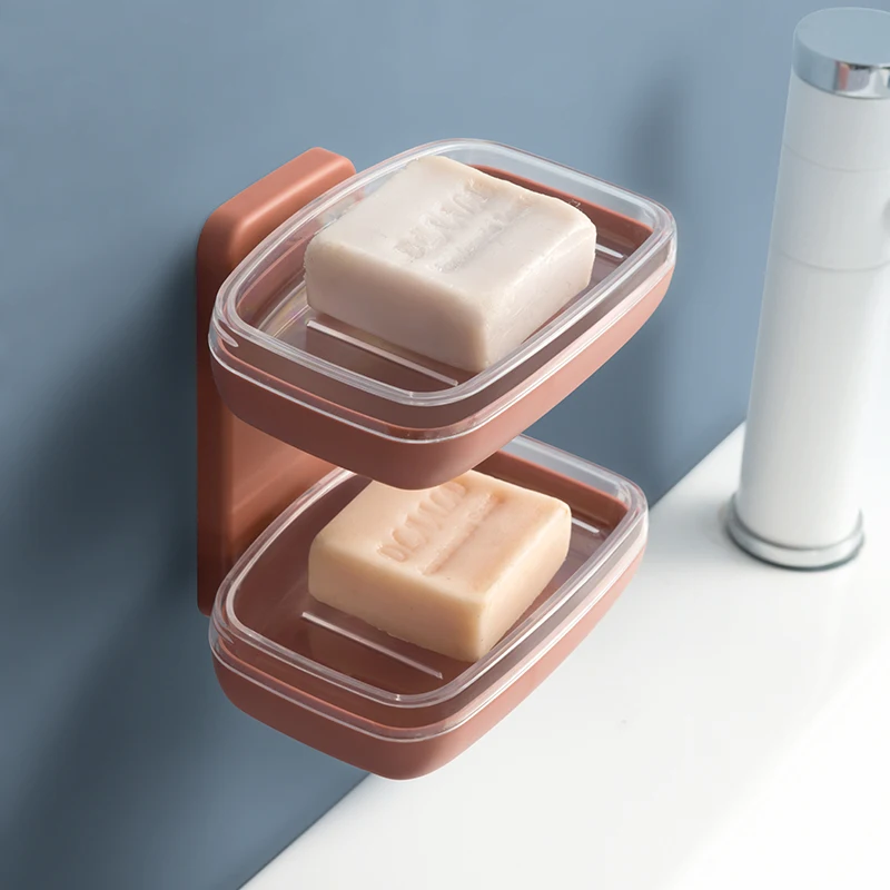 

Fashion Double Layers Soap Box Kitchen Tools Bathroom Accessories Soap Dish Suction Holder Storage Basket Soap Box Stand