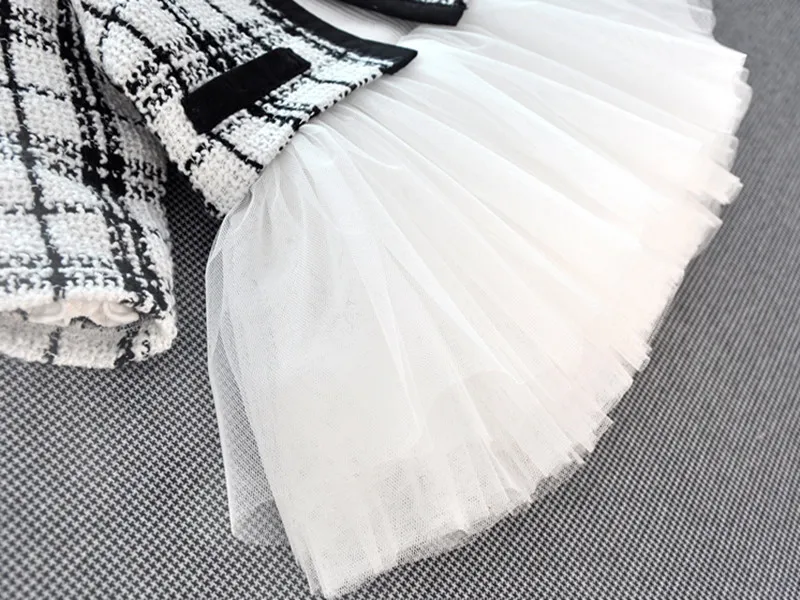Одежда для новорожденных девочек, комплект на весну с длинными рукавами с рисунком «гусиные лапки» Открытое платье с декоративной строчкой; одежда для малышей; одежда для маленьких девочек, костюм