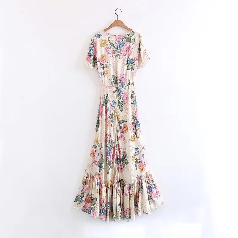 The new spring/summer 2017 fashion joker couture v-neck waist a double-breasted falbala female dress 8277 |