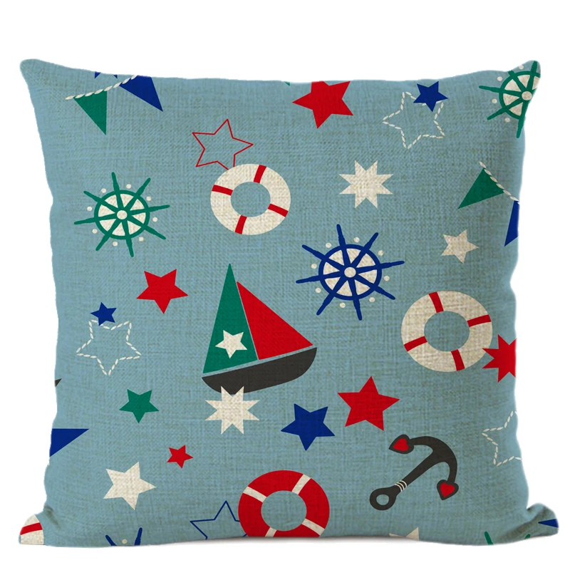Funny Cartoon Cushion Cover Boat Basketball Football Printed Cotton Linen Office Waist Pillow Car Sofa Decoration Pillowcase | Дом и сад