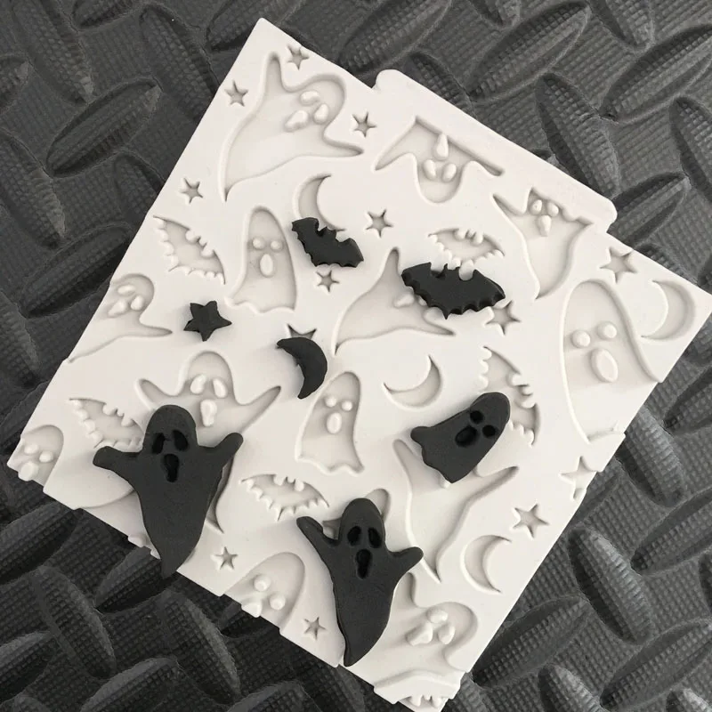 

New Halloween Series Night Ghost Silicone Mould Dark Moon Stars Bat Fudge Cake Decoration Tools