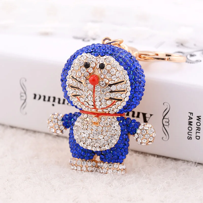 Kawaii doraemon keychain full crystal cartoon keyring lovely rhinestone machine cat key chains woman bag charm drop shipping | Украшения и