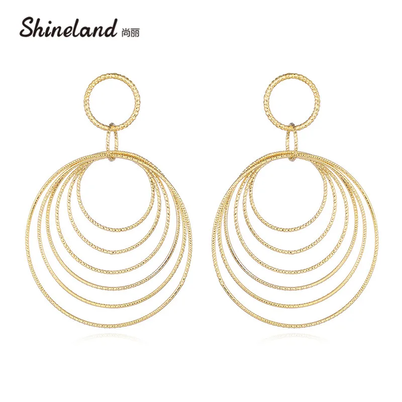 

Shineland Big Hollow Circle Large Fashion Gold Color Hyperbole Ear Metal Drop Earrings Women Simple Punk Brincos Party Jewelry