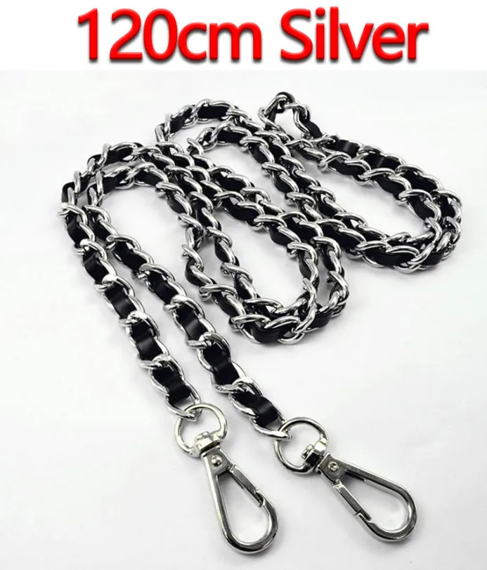 120cm Silver DIY 40 см-140 см черный кожаный кошелек ручки 11 мм Замена Металл золото, серебро, бронза, пистолет черный цепи сумка ремни - Цвет: 120cm Silver