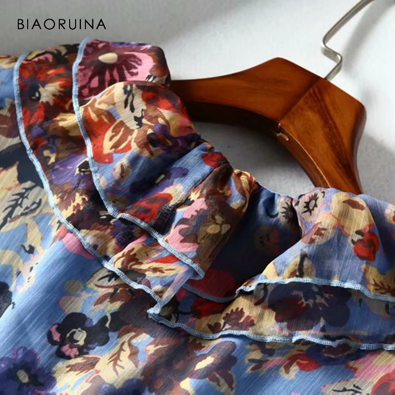 BIAORUINA женский винтажный цветочный принт Модный Универсальный комбинезон без рукавов с поясом женский пляжный стиль свободные широкие брюки