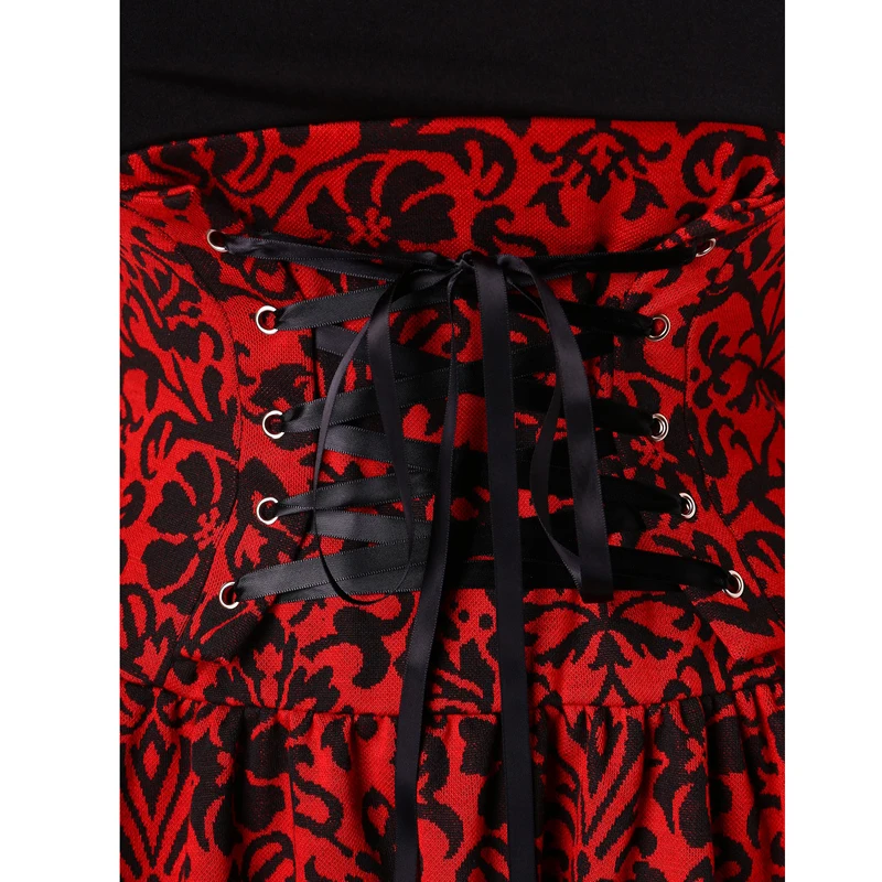 SexeMara Plus Size Square Neck Print Vintage Lace Up Dress Women Black Knee Length Rope Tied Slim Elegant | Женская одежда