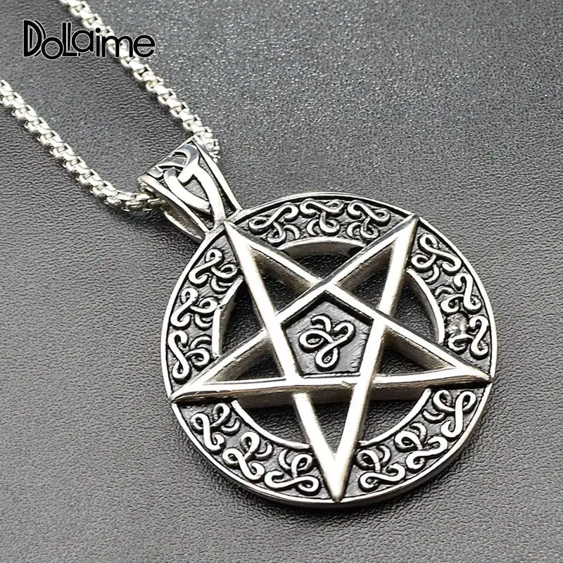 Кулон с пятиконечной звездой из нержавеющей стали серебристого цвета|Ожерелья