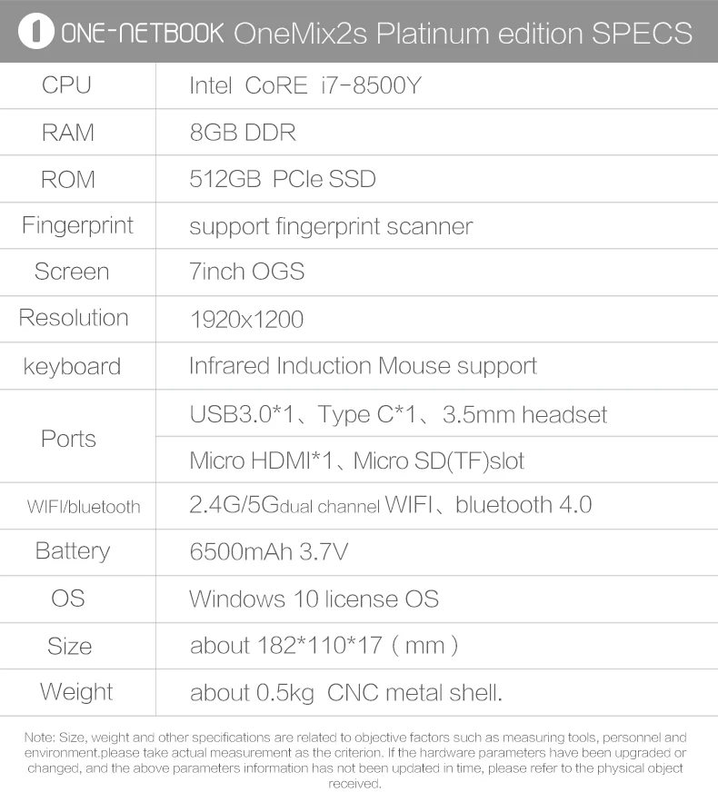 Один нетбук One Mix 2S Yoga карманный ноутбук Intel Core i7-8500Y Dual-Core Touch ID(Платиновый)+ Стилус(серый