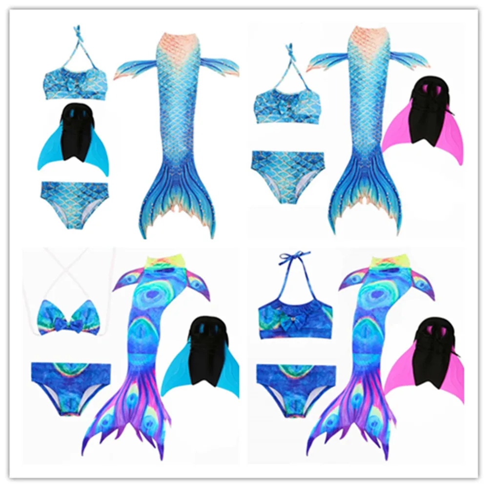 4 шт. комплект бикини купальный костюм Русалочки Моноласты хвосты для купания