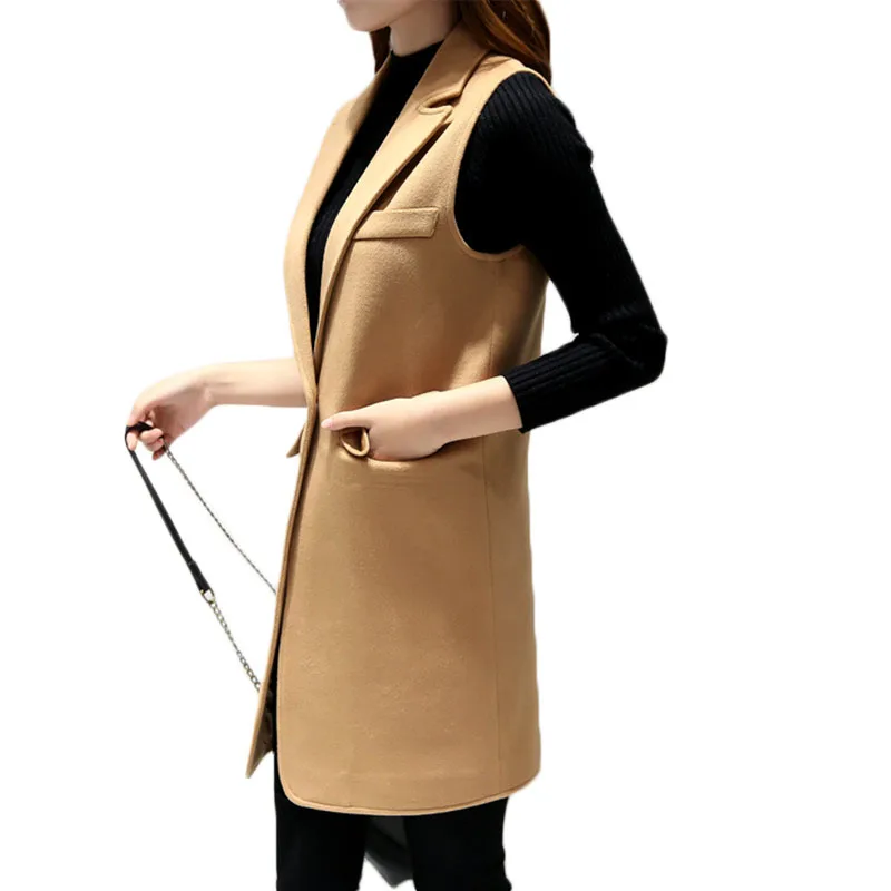 AKSLXDMMD Women's Vest 2019 New Autumn and Winter Plus Size Fashion Sleeveless Mid-long Wool Jacket Coat LH990 | Женская одежда